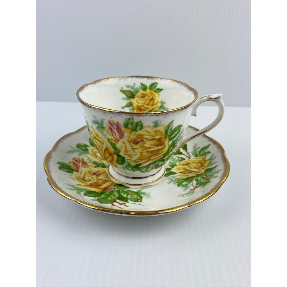 Vintage Royal Albert Tea Rose Teacup Saucer Set Yellow Roses Bone China England